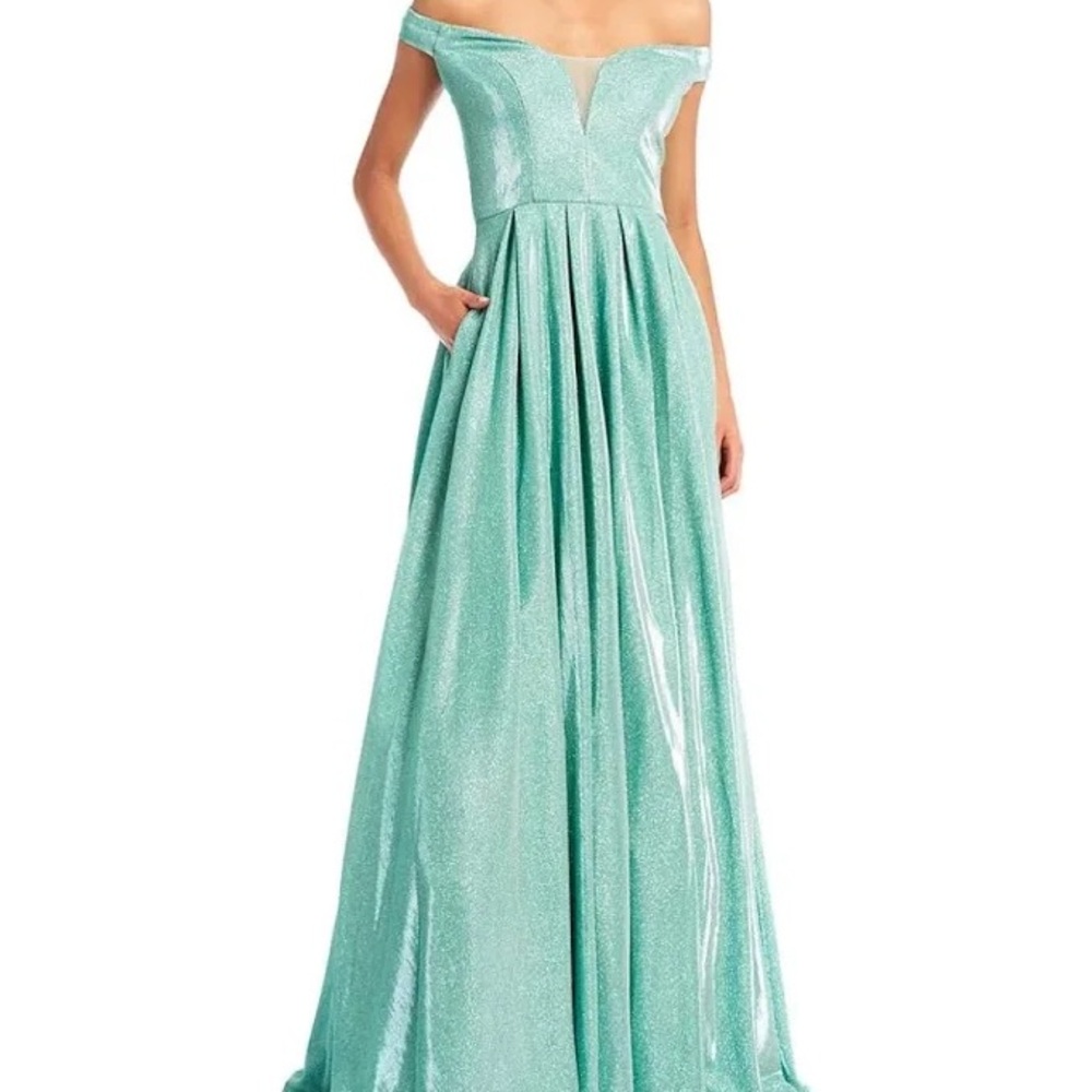 Off-The-Shoulder Blue B Darlin Dress from Macy’s - Size 1/2 - Picture 2 of 4